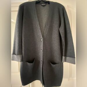 Grey cashmere and wool long cardigan sweater.